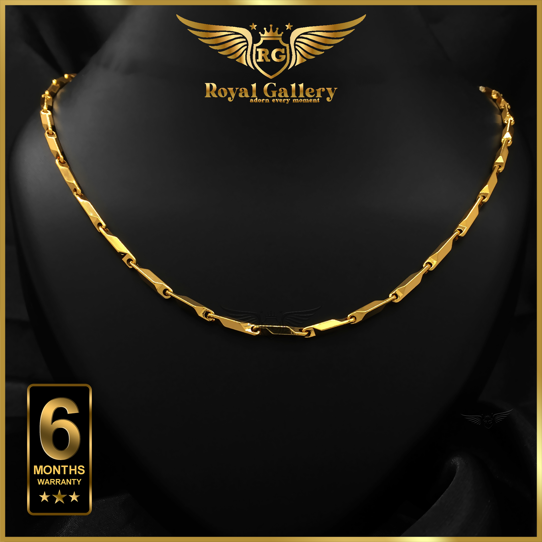 Gold Plated V-Cut Chain Long-Lasting Guaranteed 45 / 60 CM Free Gift Box RG-C. 